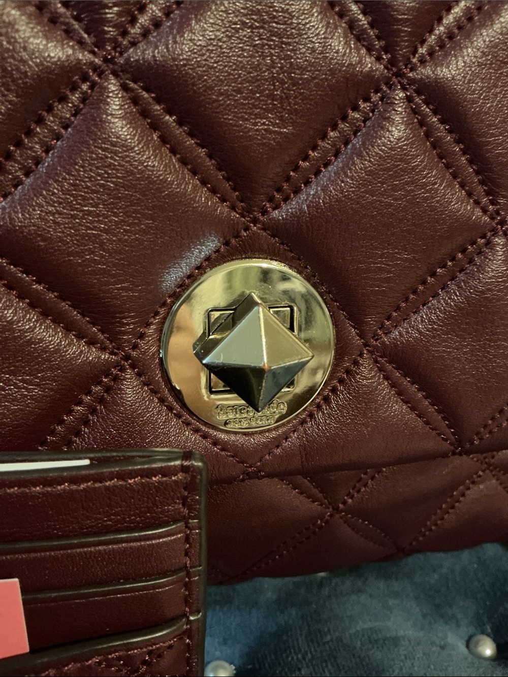 kate spade Natalia Quilted Burgundy Leather Shoulder Bag EUC Wallet match NWT - Picture 6 of 16